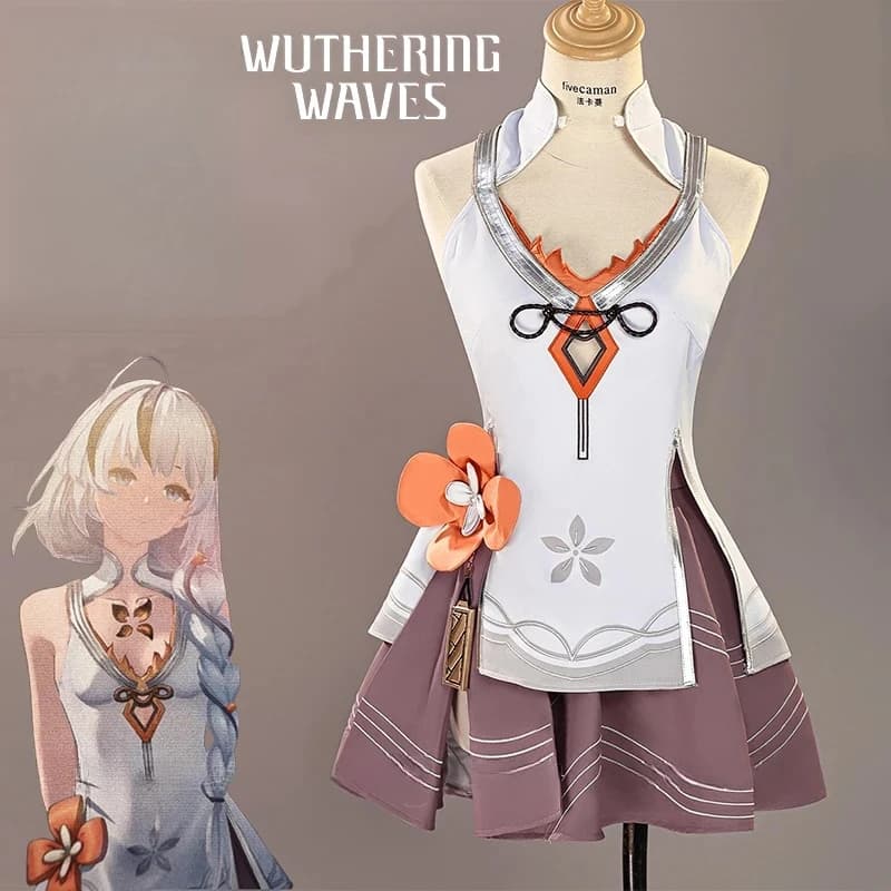 Costume Cosplay Camellya di Wuthering Waves 2026, Parrucca, Abito Lady Flora, Gonna, Copricapo, Accessori Black Shores per Halloween Donna