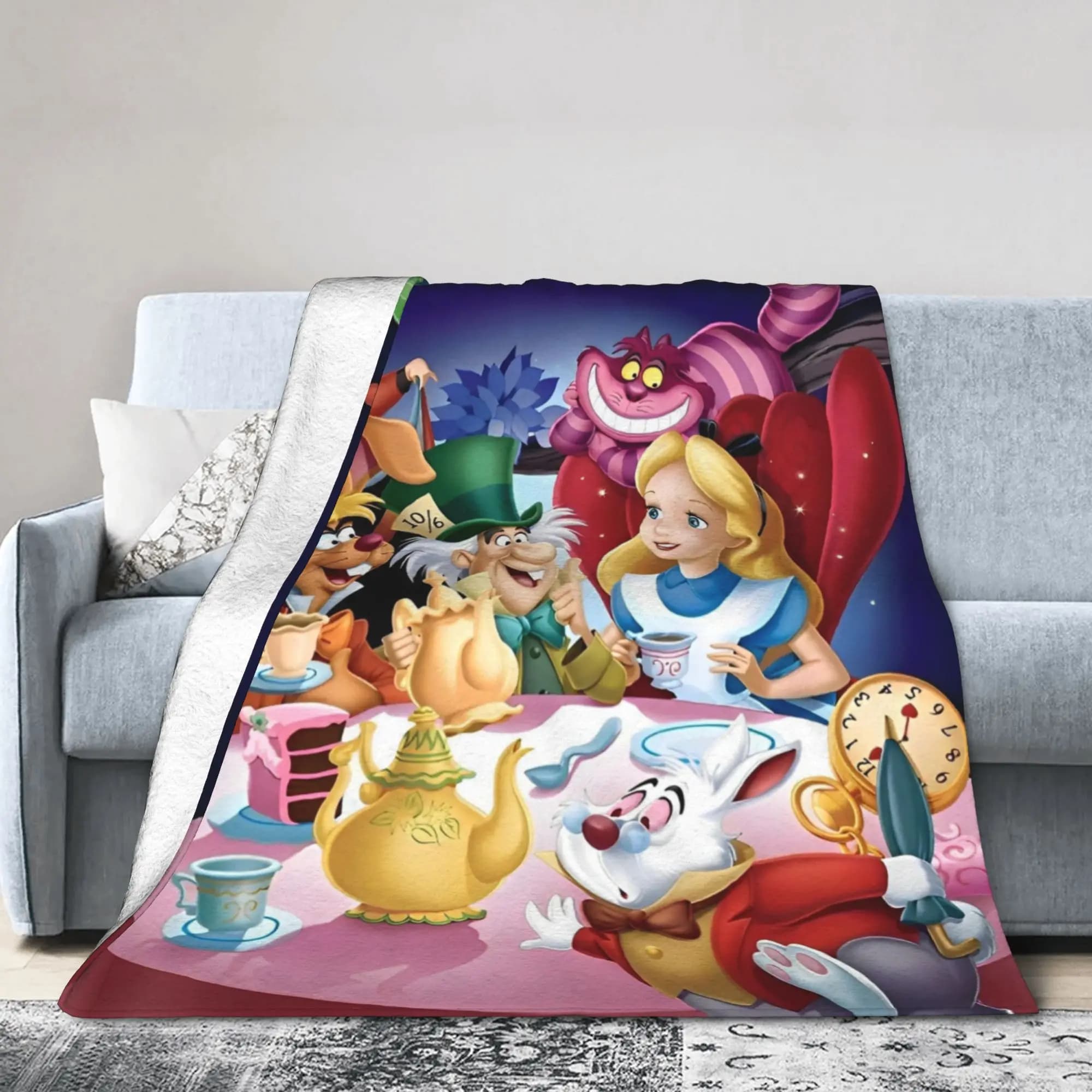 Cartoon Alice in Wonderland Fleece Blanket Fantasy Vintage Throw Blanket for Bed Sofa Couch 150*125cm Bedspreads,