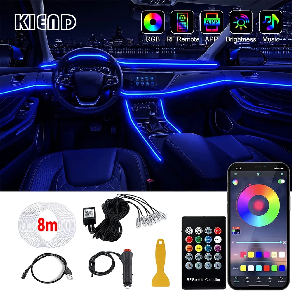 Indoor Environmental Strip Lights LED Auto LED Lighting Kit for RGB fiber optic atmosphere with Auto Decorative lamps with APP remote control