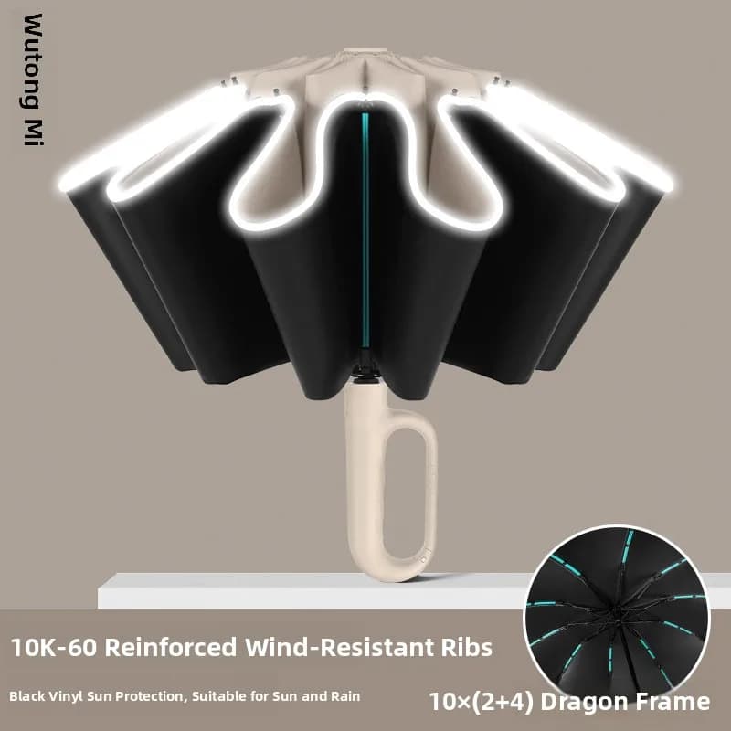 Automatic Ring Buckle Umbrella Men's Reversible Women's Large Size Thickened Sunshade Rainproof Three Fold Umbrella