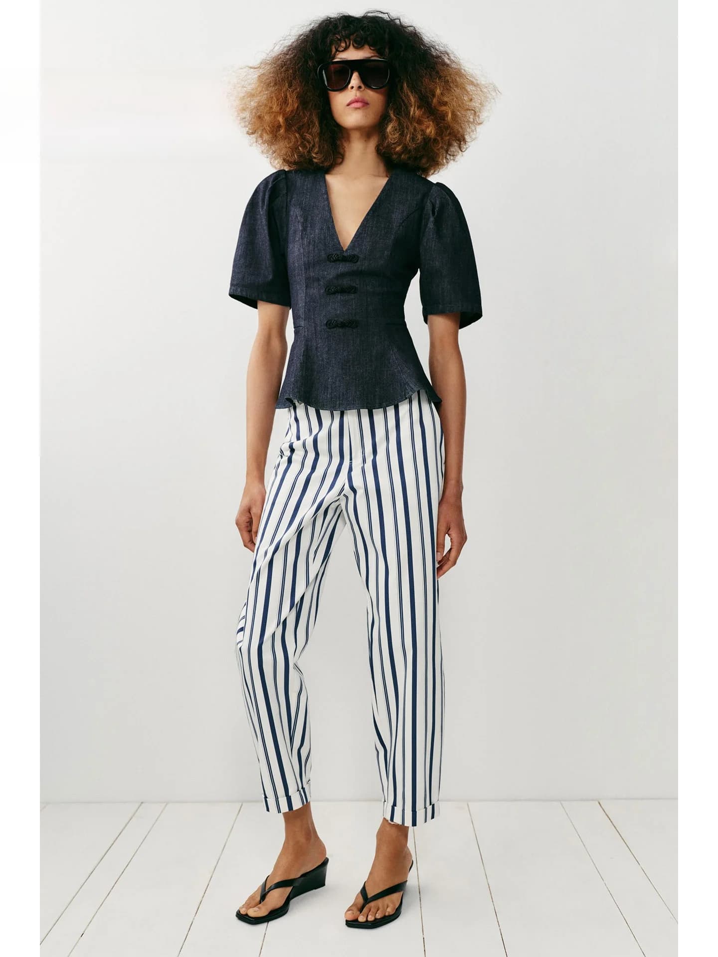 Summer 2026 New Chinese Style Button Top Women Deep V Bubble Sleeve Waist Inward Blouse Casual Style Other Material 50%