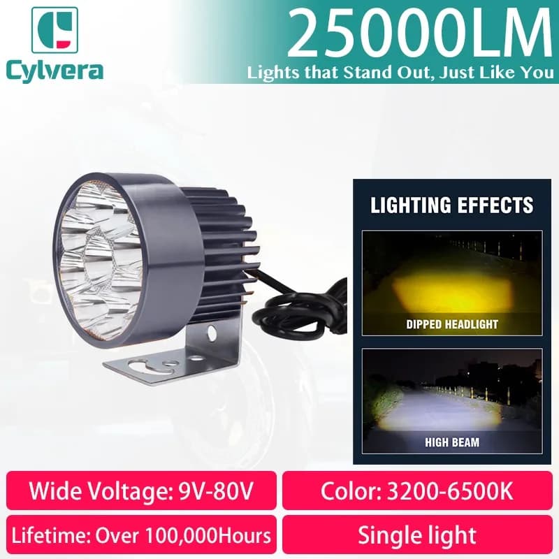 Fari per moto a LED DC 9-80V 25000LM Faretti ausiliari 3200-6500K Fascio impermeabile 12 Lampada a LED per scooter.