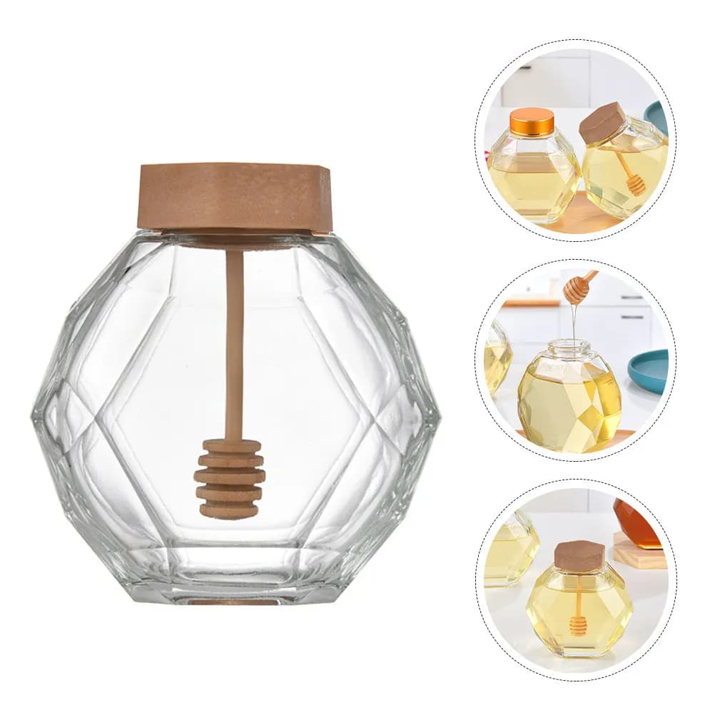 2Pcs Transparent Glass Honeypot with Airtight Lid Food Storage Jar for Kitchen Cereal Honey Candy Dried Fruit Coffee Beans