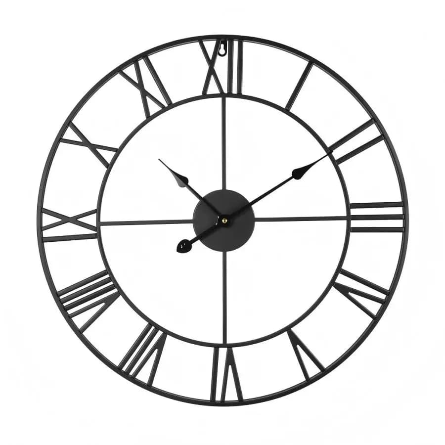 Orologio da Parete per Soggiorno, Numeri Romani in Metallo, Nero, Movimento Silenzioso, Funzionamento a Batteria