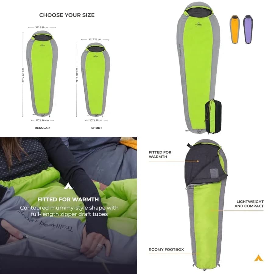 Sacco a pelo Teton 20F e 5F; Sacco a pelo a mummia leggero e caldo per adulti, campeggio, backpacking, escursionismo