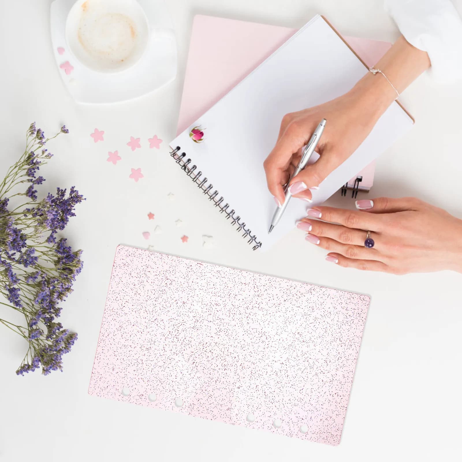 Copertina per raccoglitore in acrilico a 6 fori, semitrasparente, glitterata, decorativa, per agenda, quaderno a fogli mobili