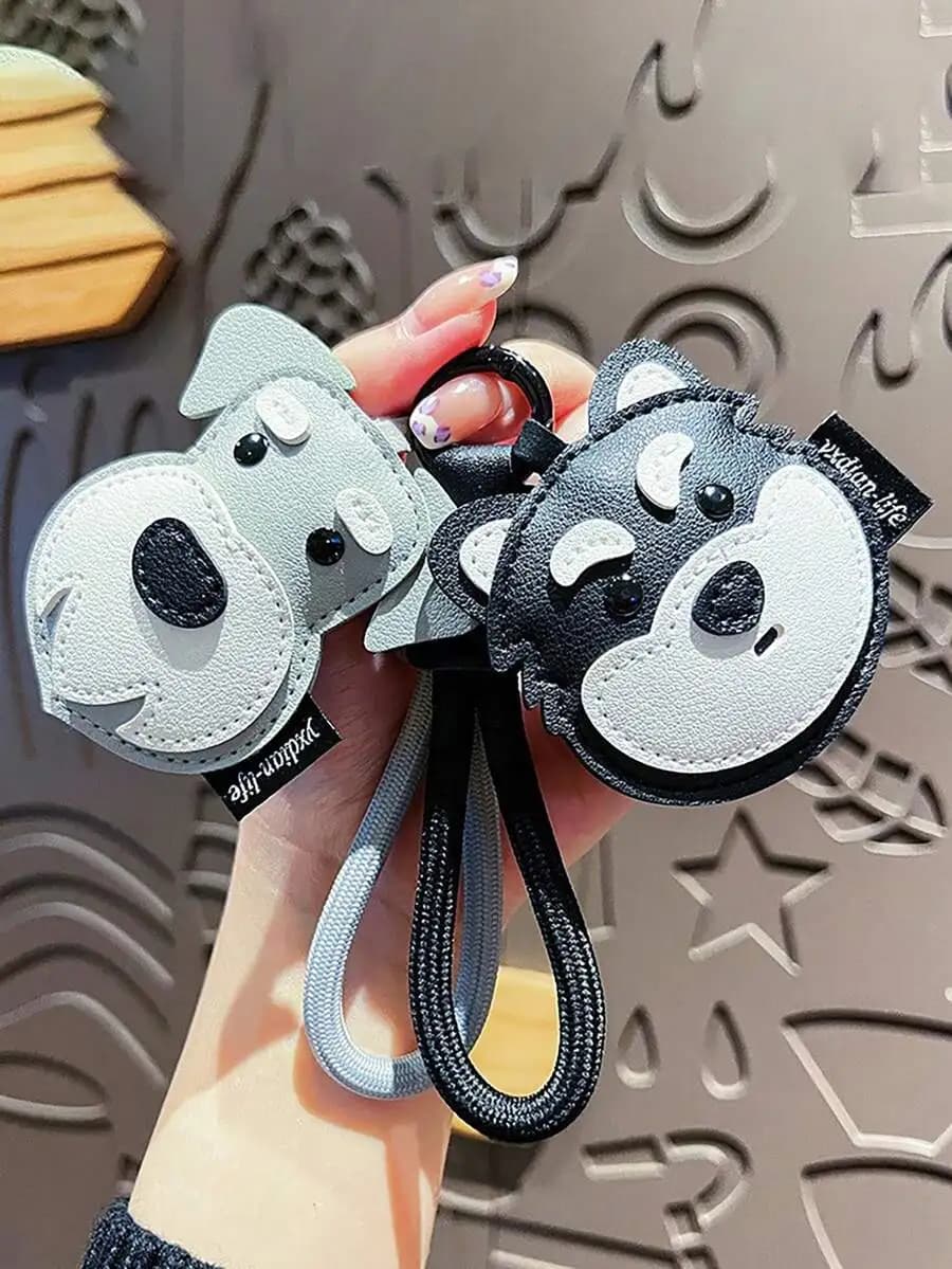 Creative leather dog cat keychain pendant cute animal keyring decor bulldog poodle schnauzer husky beagle ideal gift for friends