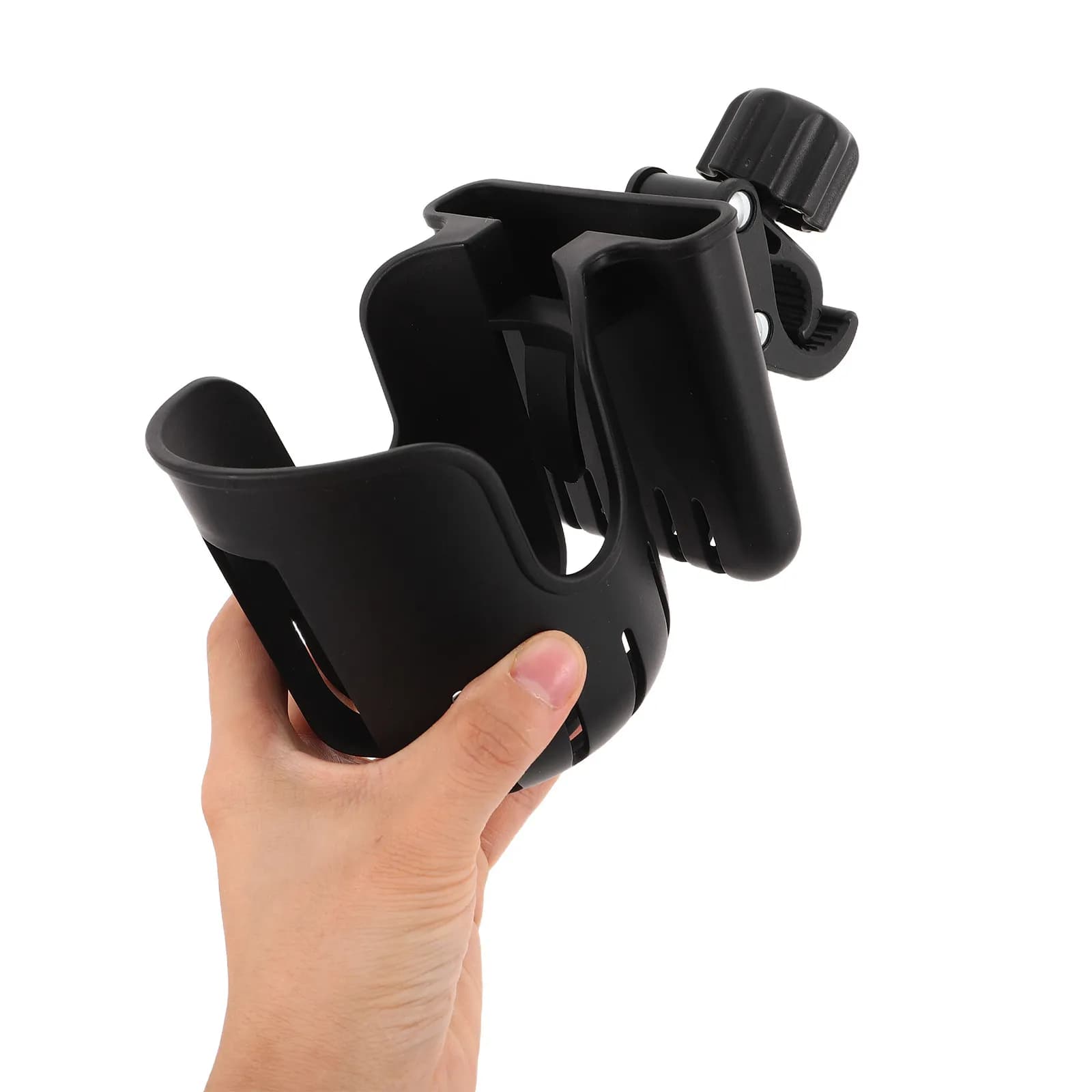 Portabicchieri Universale 2-in-1 Nero con Supporto per Telefono per Sedie a Rotelle, Deambulatori, Biciclette, Scooter