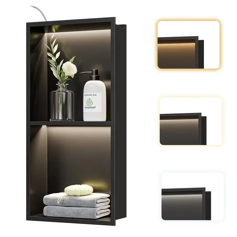 LED recessed shower niche, 12X24 bathroom wall niche, with LED strip at 3 temperatures 4000K 6000K 3000K, waterproof without Nee tiles