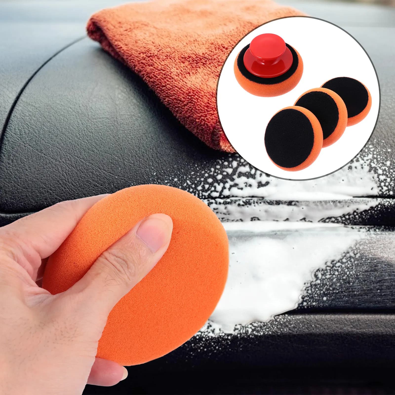 Set di Spugne Lucidanti per Auto con Manico per Lucidatura e Ceratura dei Fari, Accessori per la Cura dell'Auto