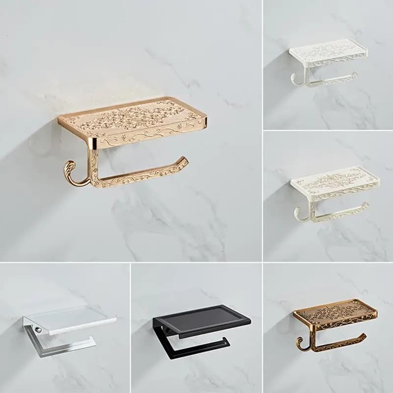 Set di Hardware per il bagno supporto per cellulare in carta bianca portarotolo antico in alluminio con ripiano supporto a parete per scatola di carta igienica