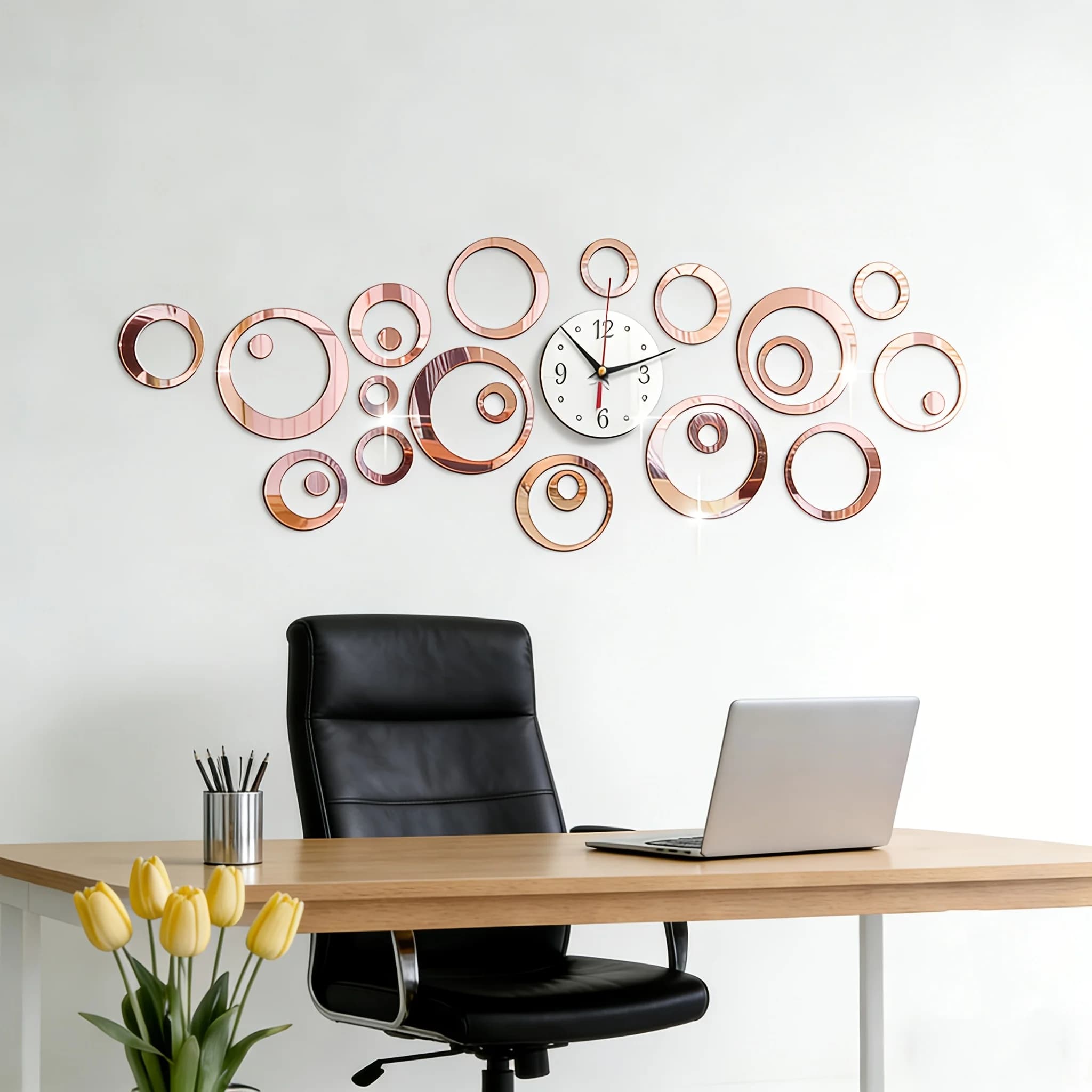 DIY-friendly Classic Rose Gold Hollow Circle Acrylic Mirror Wall Stickers 24PCS Removable Decals Home Bathroom Bedroom Decor