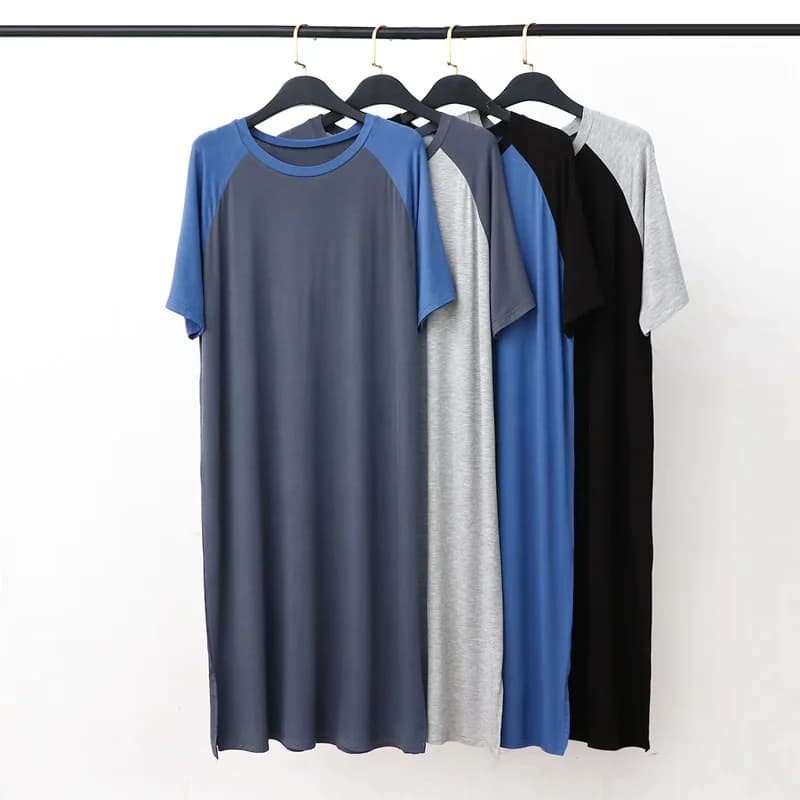 Men's summer pajamas in modal, with contrasting inserts, casual, wide, crew neck, strong sizes, slim, home dressing for students