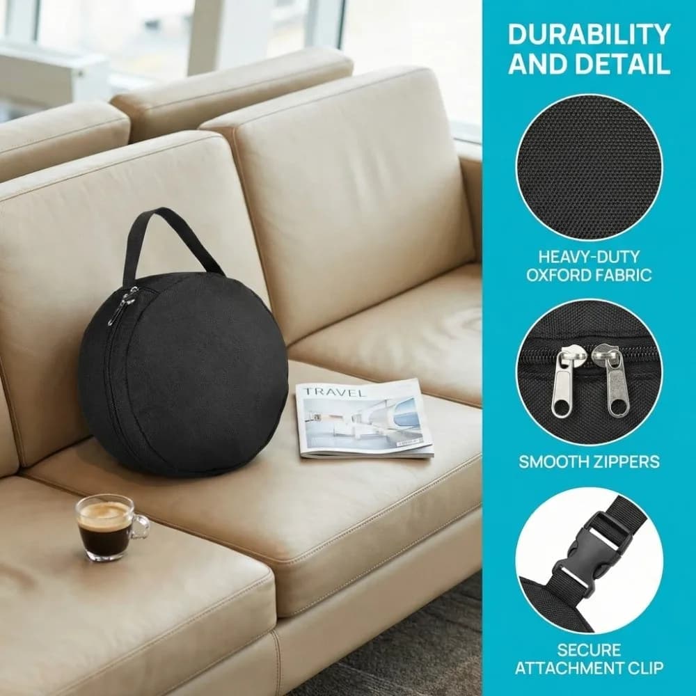 Borsa da viaggio per cuscino da collo in tessuto Oxford 600D, borsa cilindrica con chiusura a sgancio rapido, borsa portaoggetti per cuscino da collo, portatile e leggera