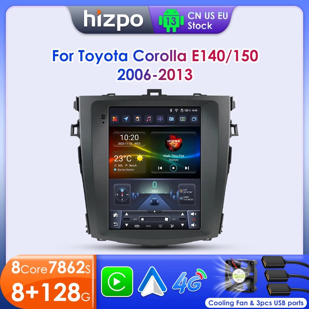 Hizpo 9.7 "Android 13 autoradio per Toyota Corolla E140/150 2006-2013 lettore multimediale 2 Din GPS Carplay altoparlanti Wifi
