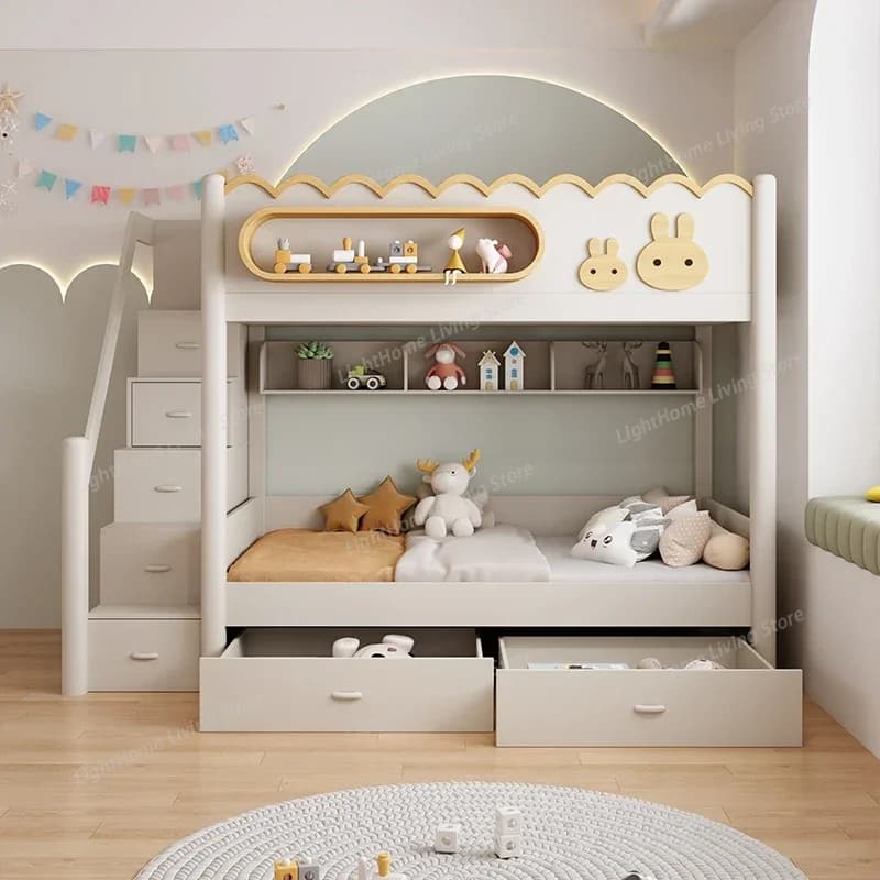 Letto a soppalco moderno 135x190cm con scrivania integrata, ideale per camerette e dormitori - Essenziale per lo studio e il riposo.