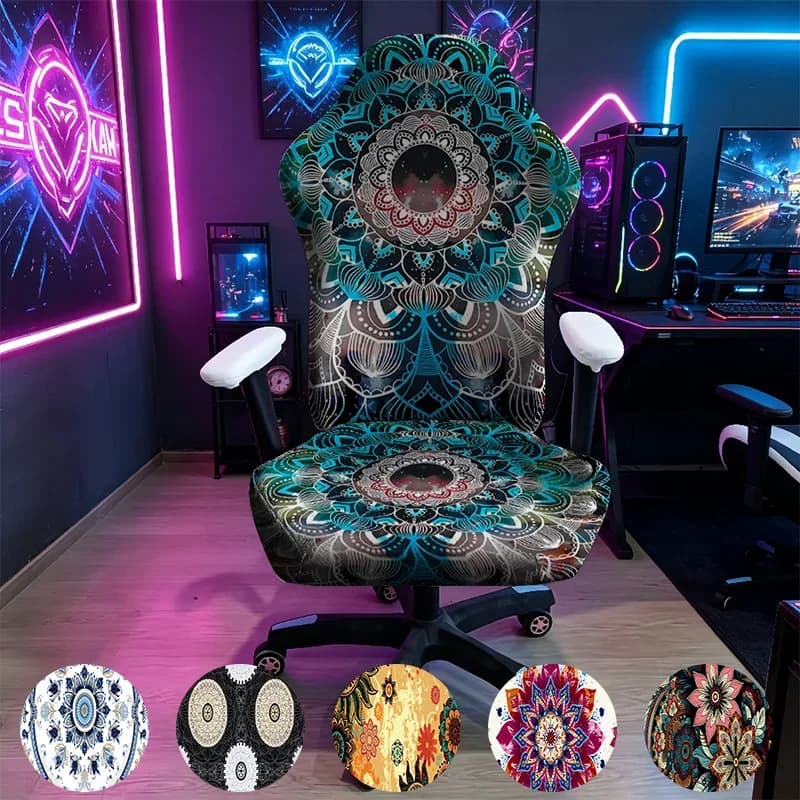 Bohemian Mandala Gaming Chair Cover, Stretch Elastic Anti-Scratch Slipcover for Gamer & Office Chair
