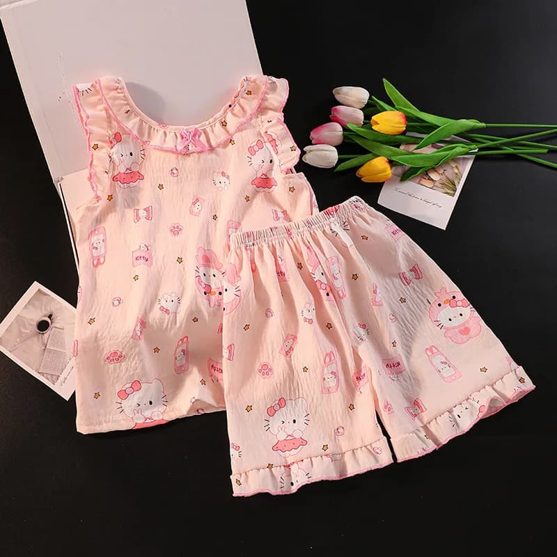 Nuovo Set Pigiama Estivo 2026 per Ragazze, 2 Pezzi, Canotta Senza Maniche, Abbigliamento da Notte Dolce e Carino, Completo Loungewear per Bambini