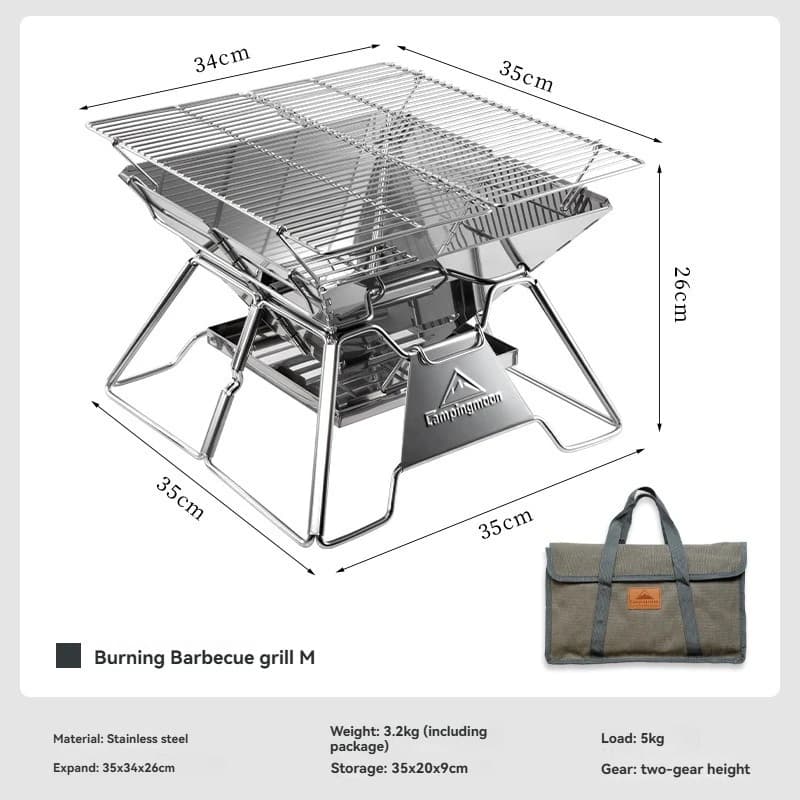 CAMPINGMOON MT-2 Griglia BBQ Portatile in Acciaio Inox - Set Pieghevole per Campeggio e Picnic all'Aperto - Griglia Portatile per Barbecue da Campeggio