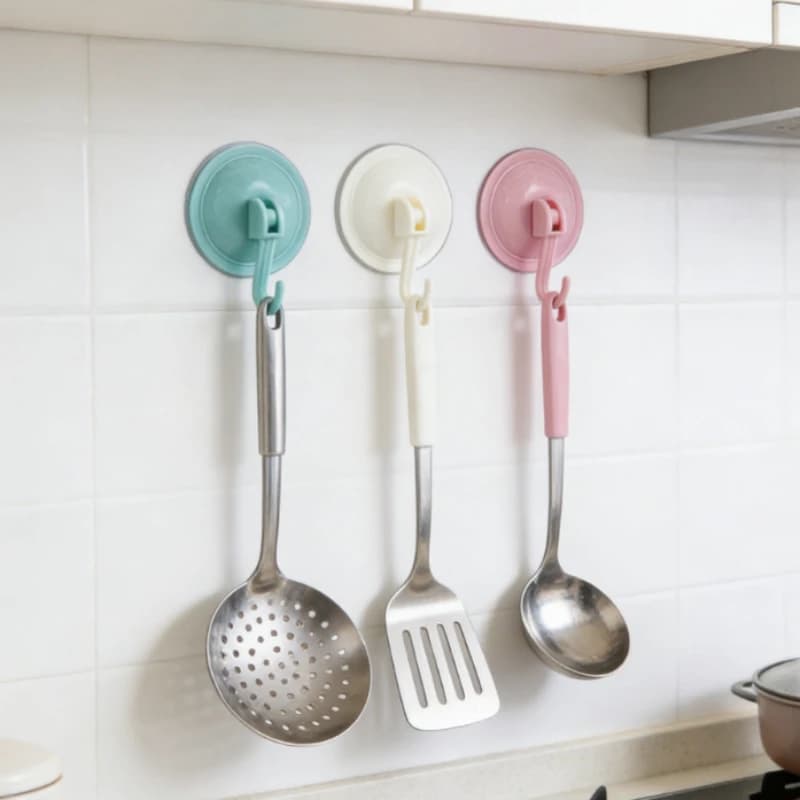 Set di 3 Ganci a Ventosa Resistenti, Ganci Sottovuoto Impermeabili per Bagno e Cucina, Porta Asciugamani, Cappotti, Cucchiai e Utensili
