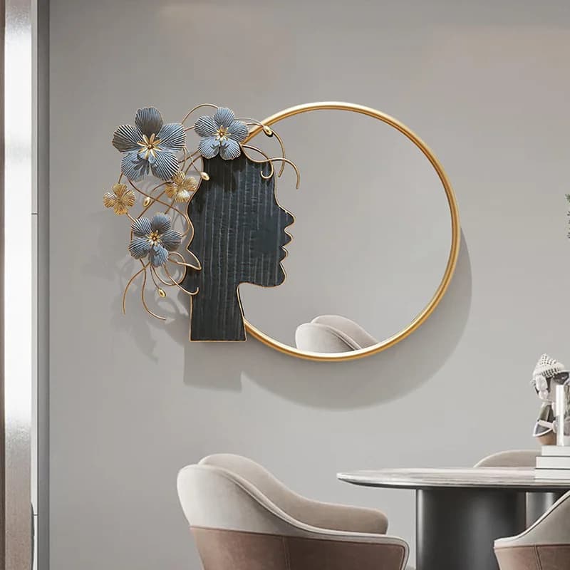 Decorazioni in Ferro Battuto per Parete d'Ingresso di Ristorante Moderno e Lussuoso, Specchio Pendente, Decorazione Morbida per Bagno