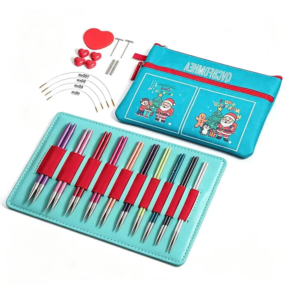 Colorful Interchangeable Circular Knitting Needles Set, 10Pairs 2.75-6.0mm 12cm Length Circular Metal Sewing Needle for Scarves