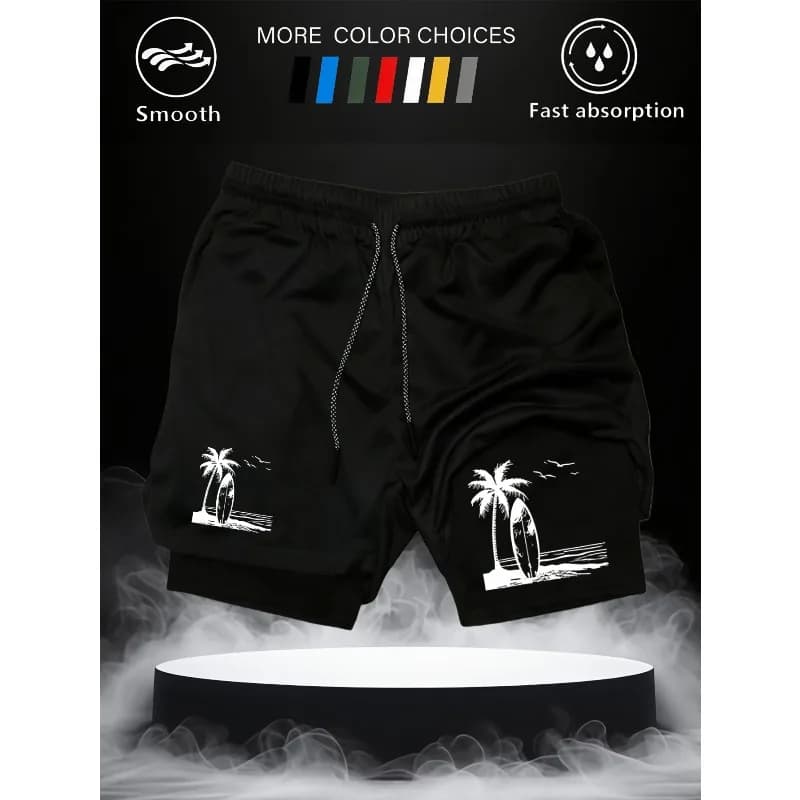Double Deck Men's Shorts for Summer Comfortable and Loose Casual 2-in-1 Fitness Stretchy Performance Fashion Moisture Absorbing