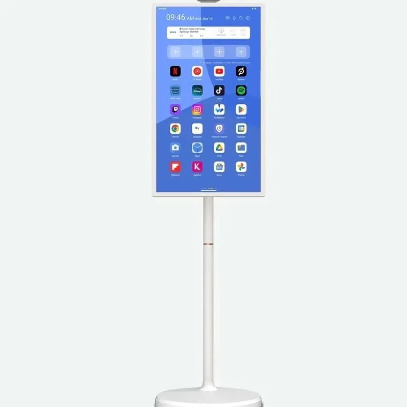 Supporto TV Portatile da 32 Pollici Compatibile con Google Store, Monitor Touch Screen Completamente Rotante