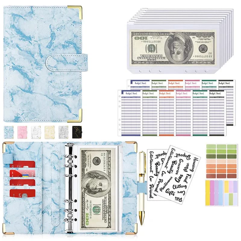 Quaderno portatile A6 per budget con buste per contanti e raccoglitore a 6 anelli per la gestione finanziaria e il risparmio