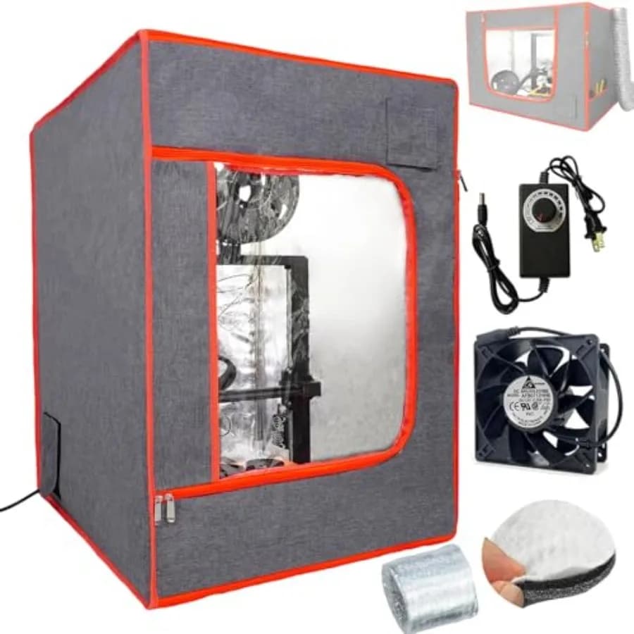 Piccola tenda da coltivazione per stampanti 3D con design a doppia posizionamento, realizzata in ABS stampato in 3D, colore nero, ventilazione intelligente.