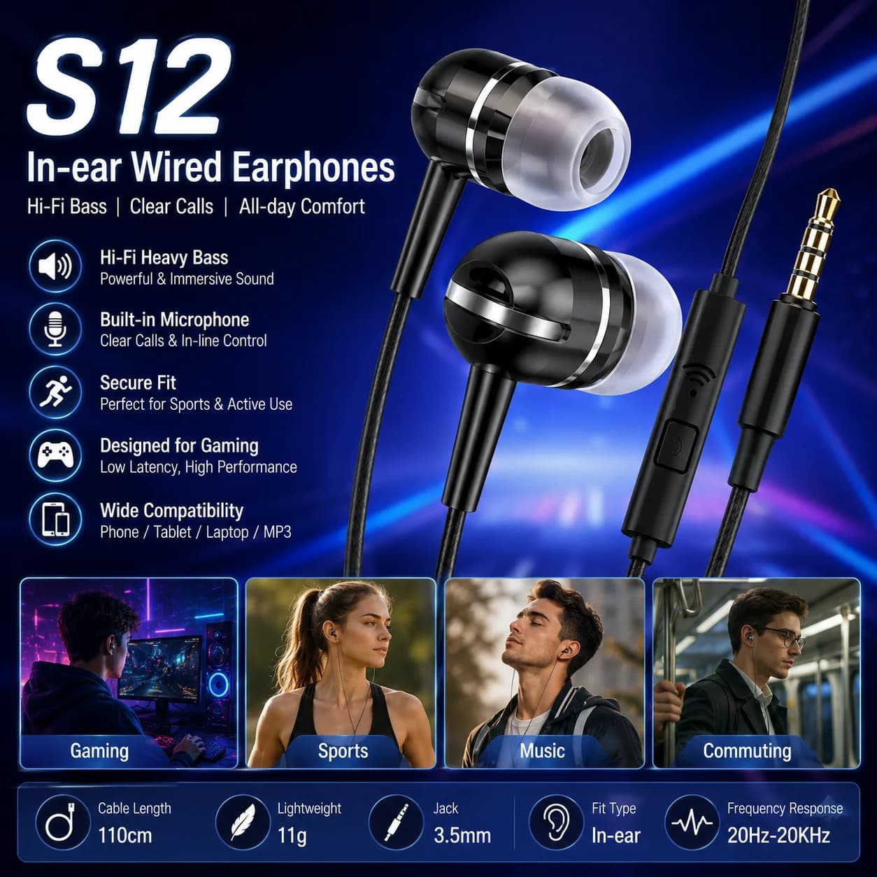 S12 In-Ear Wired Headphones Choice With Microphone HIFI Singing Headset Gamer Sound Card Gaming Earphone for xiaomi huawei oppo
