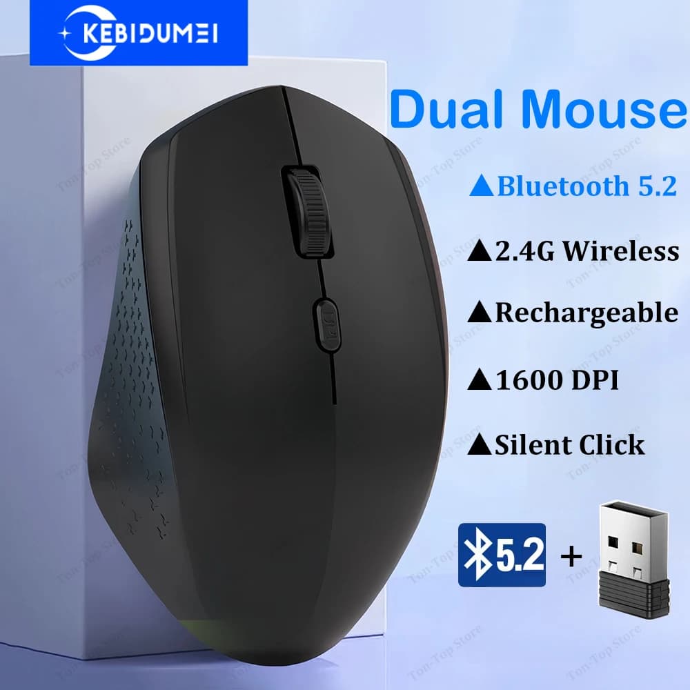 Mouse Bluetooth 5.2 dual-mode Mouse wireless 2.4G Mouse silenzioso da ufficio Mouse da gioco ricaricabile Mouse 1600 DPI per computer portatile Dual-Mode Bluetooth 5.2 Mouse 2.4G Wireless Mouse Office Silent Mouse Rech
