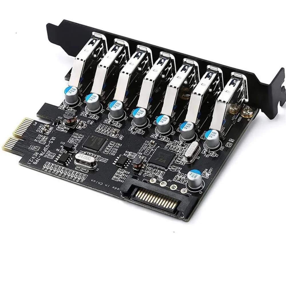 PCIE 7 Ports USB3.0 Hub Express Card Expansion Card by PCI-Express Adapter Support Win10