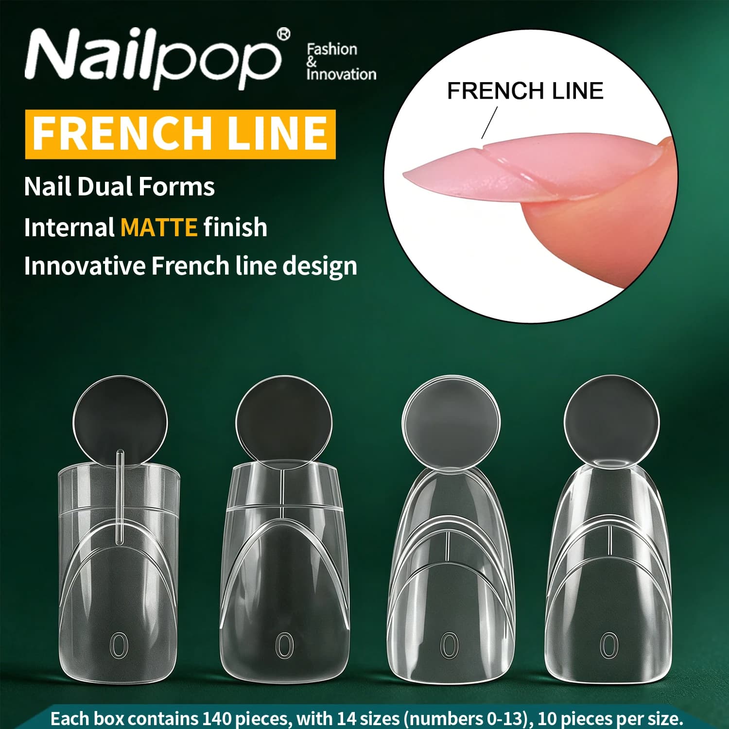 Nailpop Innovative French Line Nail Dual Form Easy French Tip Extension Mold Matte Inner Reusable 140PCS 14 Sizes Gel Builder