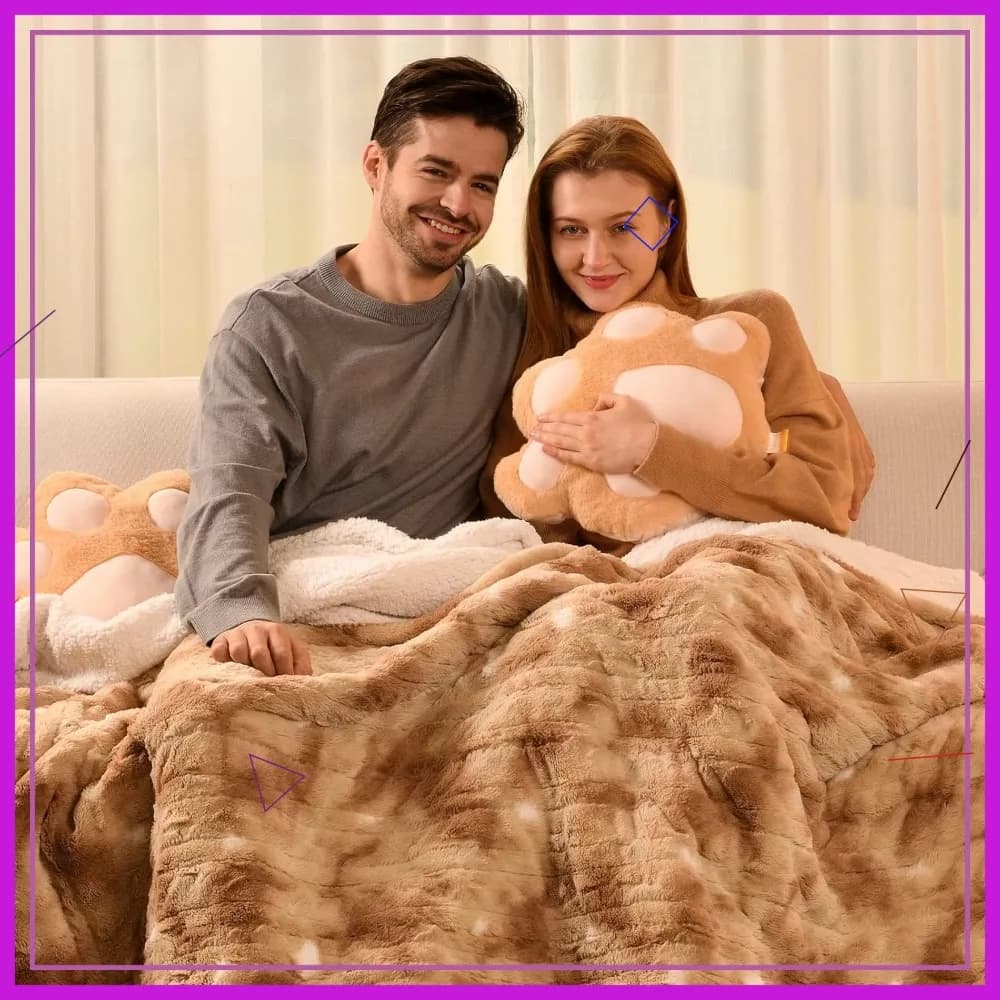 Coperta elettrica riscaldata, misura singola 62" x 84", in pelliccia sintetica e sherpa, 10 livelli di calore, spegnimento automatico, colore champagne