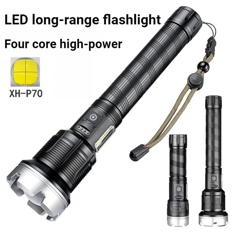 Torcia LED ad Alta Potenza Telescopica con Display di Potenza, Zoom Ricaricabile per Campeggio e Pesca Notturna