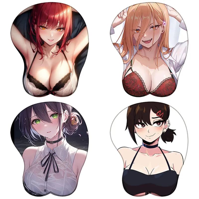 Anime Makima 3D Tappetino per mouse in silicone Motosega Man Power Reze Kobeni Himeno Braccialetto 3D Tappetino per mouse Hentai 3D Poggiapolsi Tappetino per mouse
