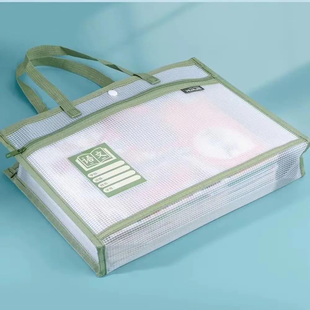 Thickened Test Paper Storage Bag Double-layer Partition Mesh File Folder Bag with Double-Sided Label Morandi Color