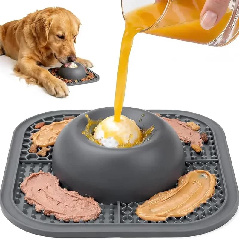 Ciotola 2 in 1 in silicone per cani con tappetino anti-scivolo e ventosa, anti-goccia, per yogurt e snack umidi
