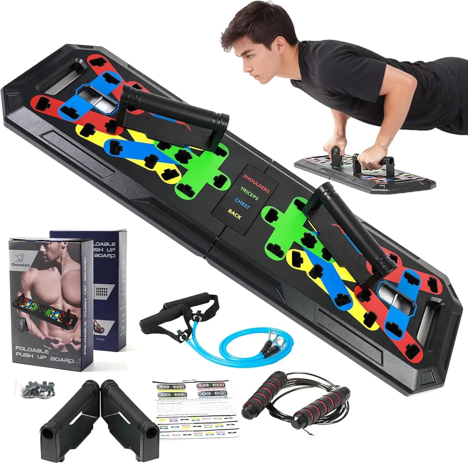 20-in-1 push-up table with home workout accessories, includes jump rope and resistance bands