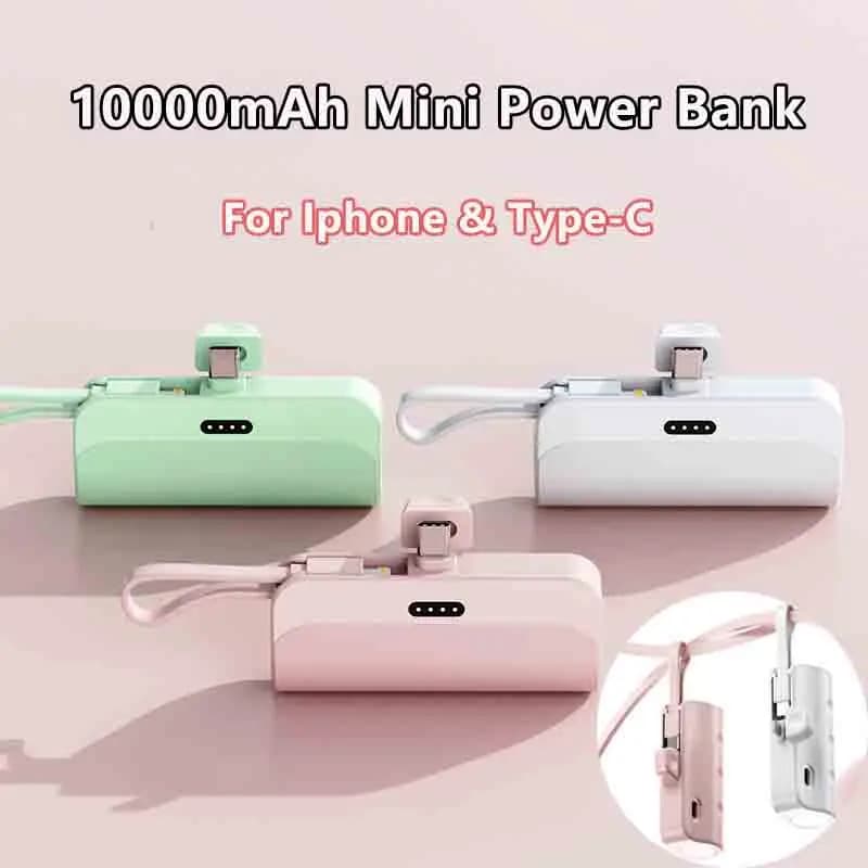 Mini caricatore portatile per telefono cellulare da 10000 mAh Batteria esterna Power Bank Plug and Play per iPhone Samsung di tipo C