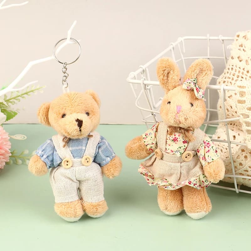 1pc Cute Wear Clothes Bear Plush Toy Cartoon Rabbit Pendant Soft Stuffed Doll Keychain Backpack Car Bag Key Ring Decor Kid Gift