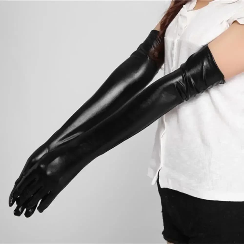1 Pair Sexy Catsuit Cosplay Costumes Accessory Adult Long Latex Gloves Ladies Hip Pop Fetish Faux Leather Gloves