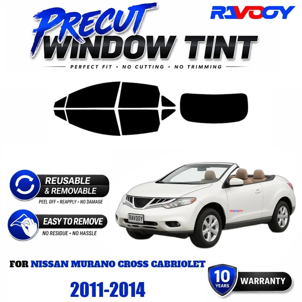 Precut Window Tint, Reusable Removable EPU Film, Custom Fit for Nissan Murano Cross Cabriolet 2011-2014, UV Heat Protection