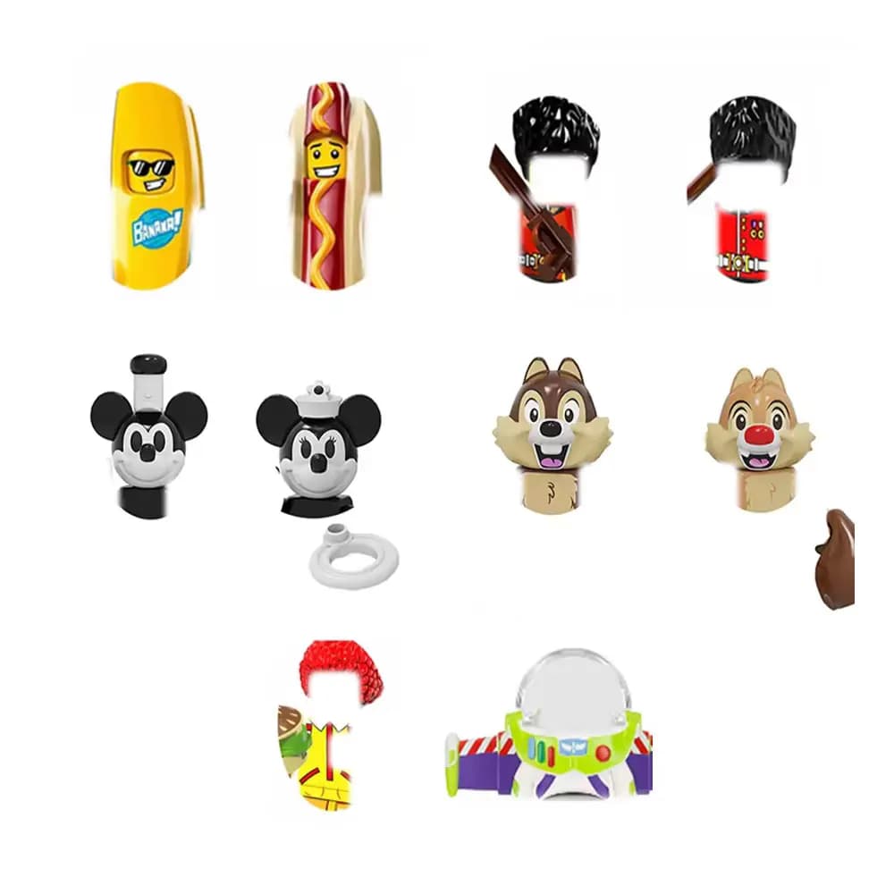 Disney Cartoon Figure Building Blocks - Assorted Hot Dog & Shark Cosplay Mini Bricks Kids DIY Collectible Toys