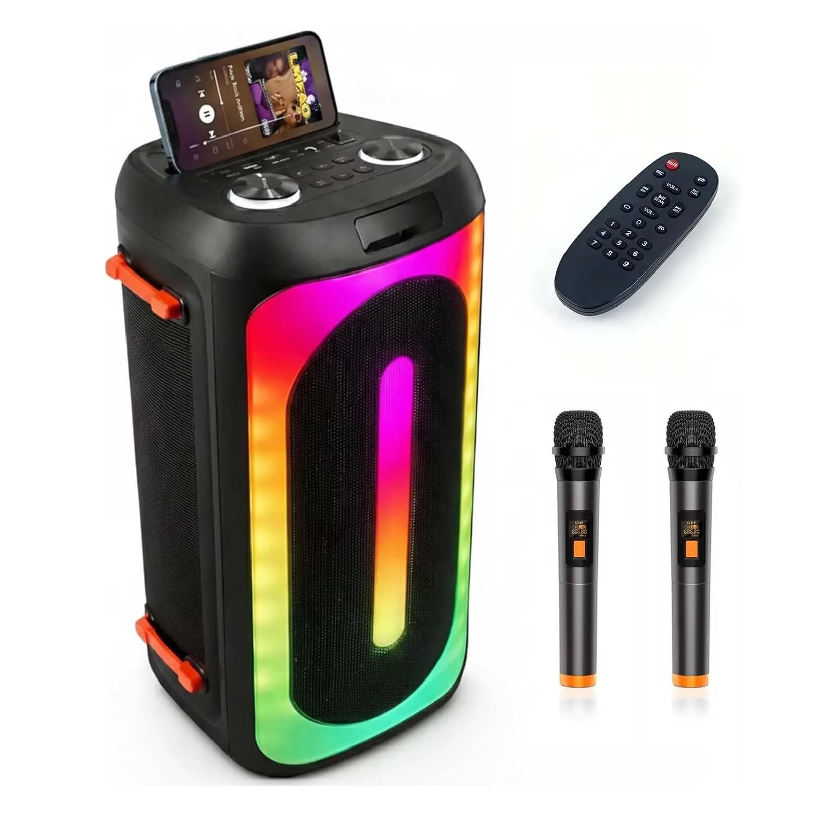 Bluetooth Karaoke Machine 2 Wireless Mics 160W Portable Speaker PA System Loud Bass LED Light Party Outdoor