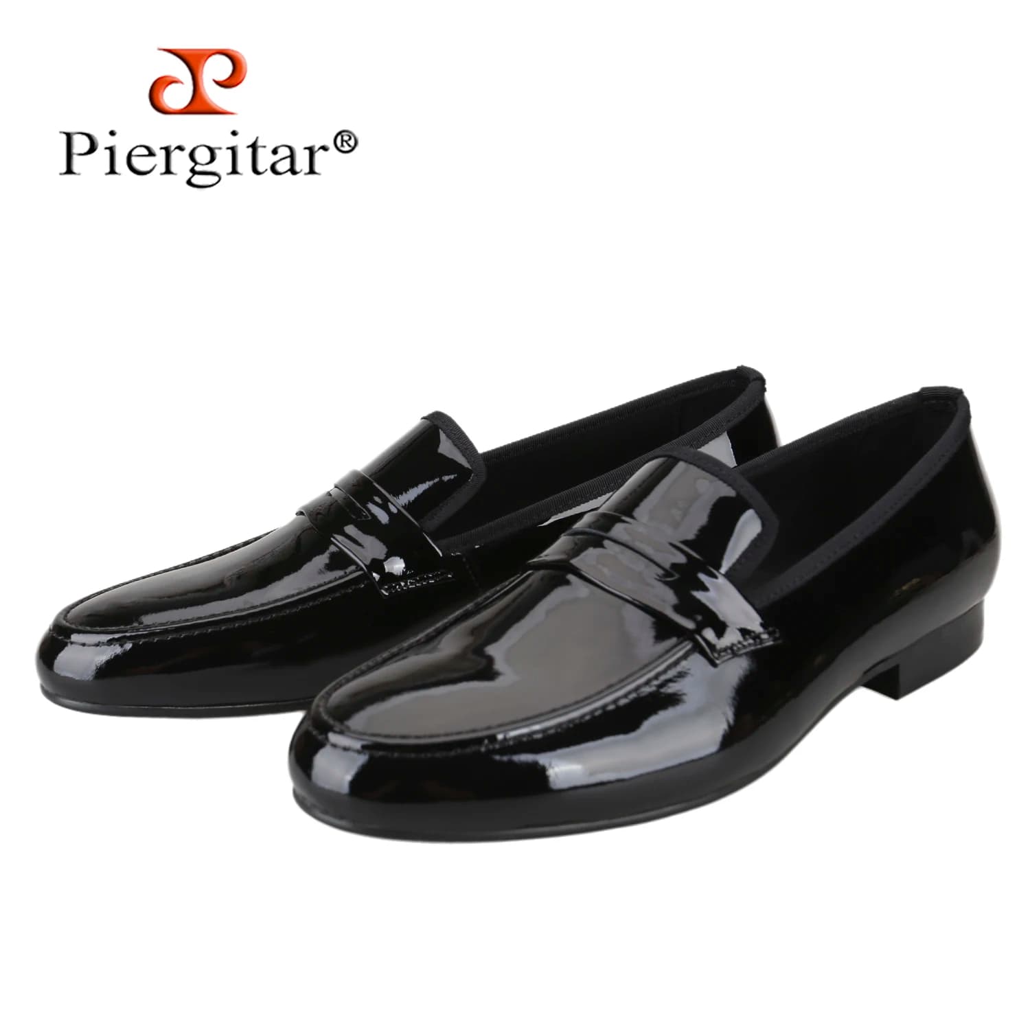 Piergitar Scarpe da uomo in pelle verniciata nera dal design classico per abiti da festa e da sposa Mocassini slip-on fatti a mano Taglie forti