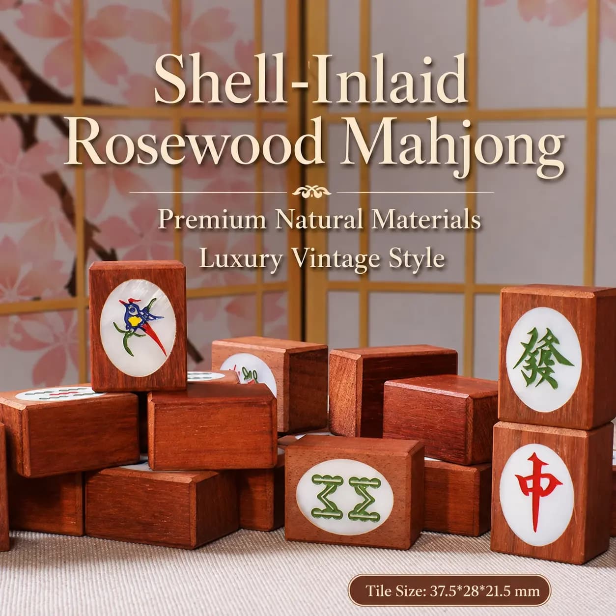 146pcs Luxury Rosewood Mahjong Set Hand‑Crafted Wooden Tiles with Shell Inlay Premium Mahjong Game for Gift Collection & Custom