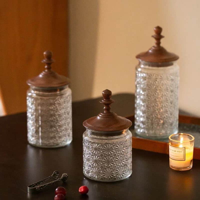 French Glass Candy Jar Desktop Sealed Jar Creative Dried Fruit Storage Jar Model Room Decoration Retro Coffee Bean Storage.