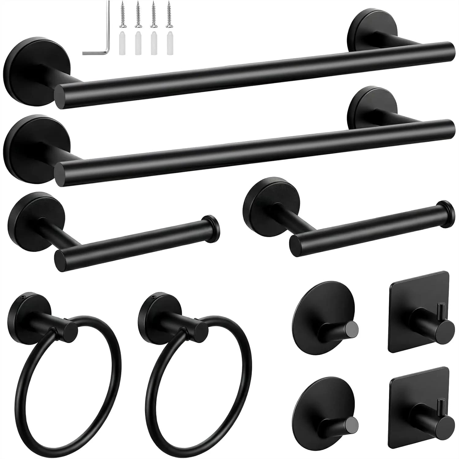 Set di Accessori per Bagno in Nero Opaco, Portasciugamani da 16 Pollici in Acciaio Inox SUS 304, Montaggio a Parete per un Arredamento Elegante